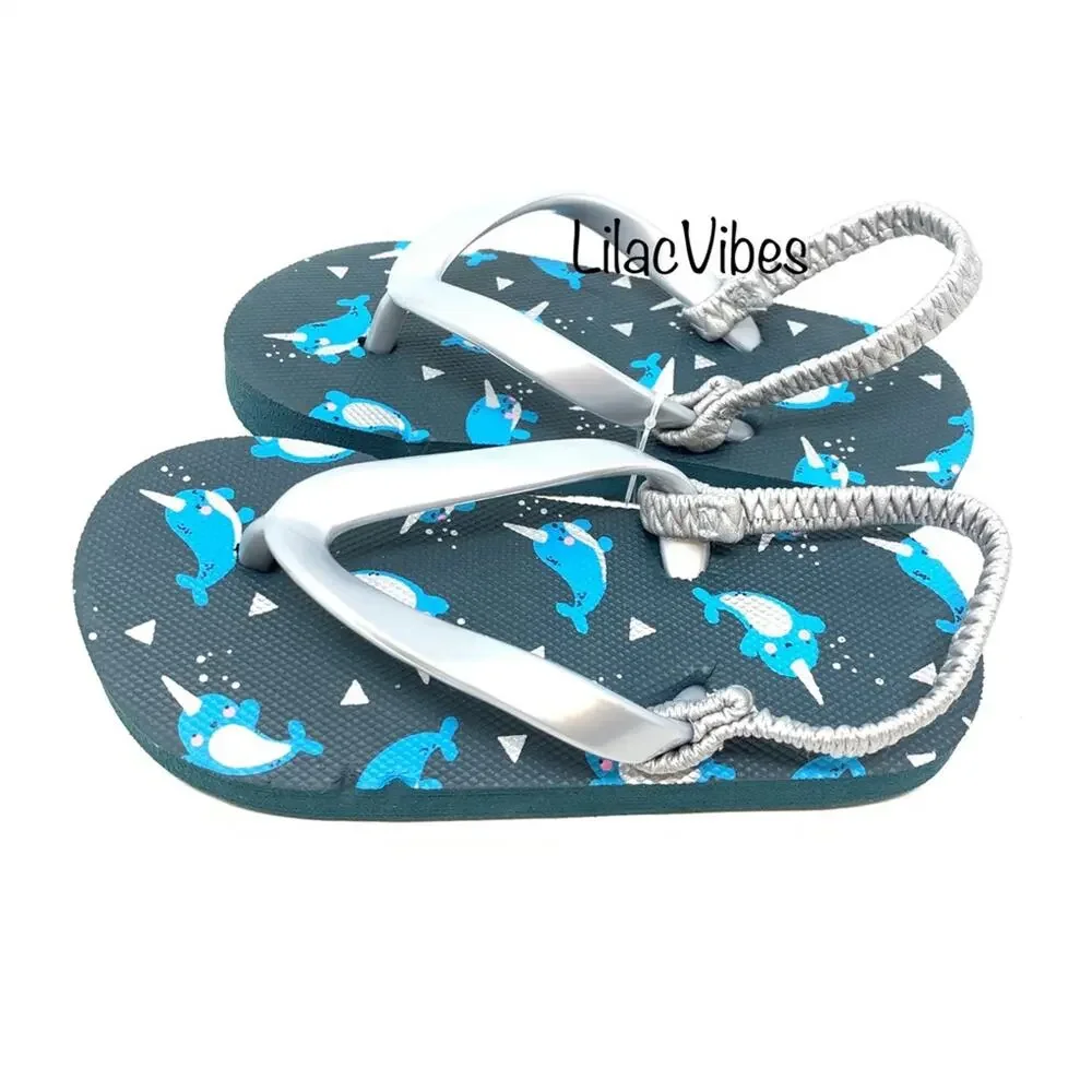 Cat & Jack Toddler Boy's Sandals Blue Narwhal Toddler Size 7/8 M Water Beach NWT